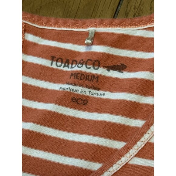 Toad &Co Muse Midi Dress Women’s M Orange Stripe Adjustable Drawcord Pocket - Picture 3 of 11